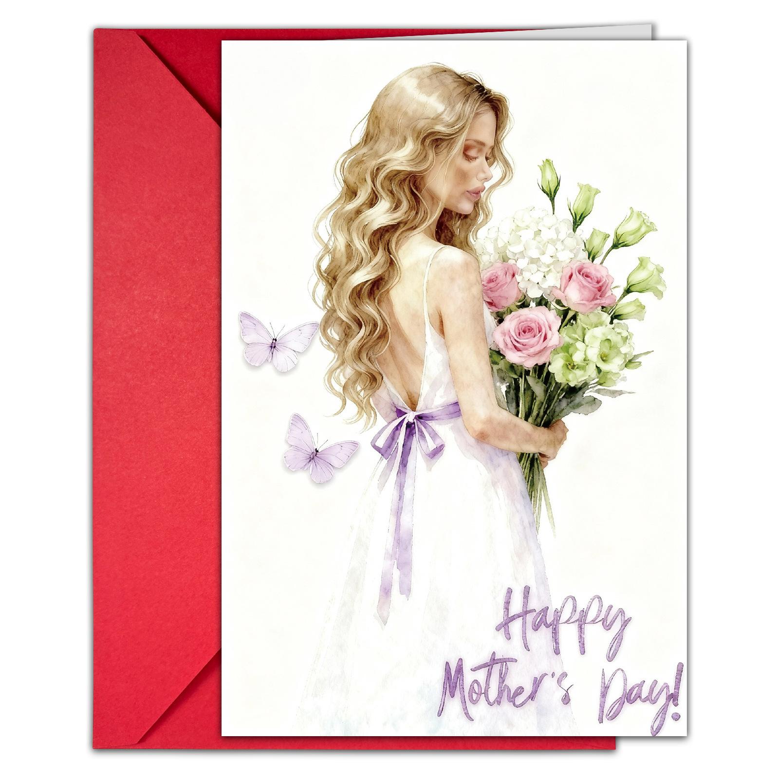 

1 Watercolor Wind Beautiful Illustration Happy Mother S Day Greeting Card Envelope Set Send Mother Holiday Wish Card T020401277