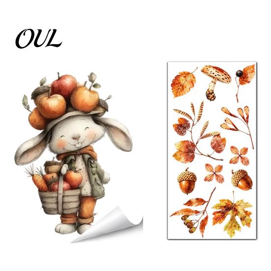 Static Window Decals of Forest Animals Autumn Sticker with Cute & Maple Leaves, Removable Harvest Pastoral Theme Art Festival Clings, Waterproof