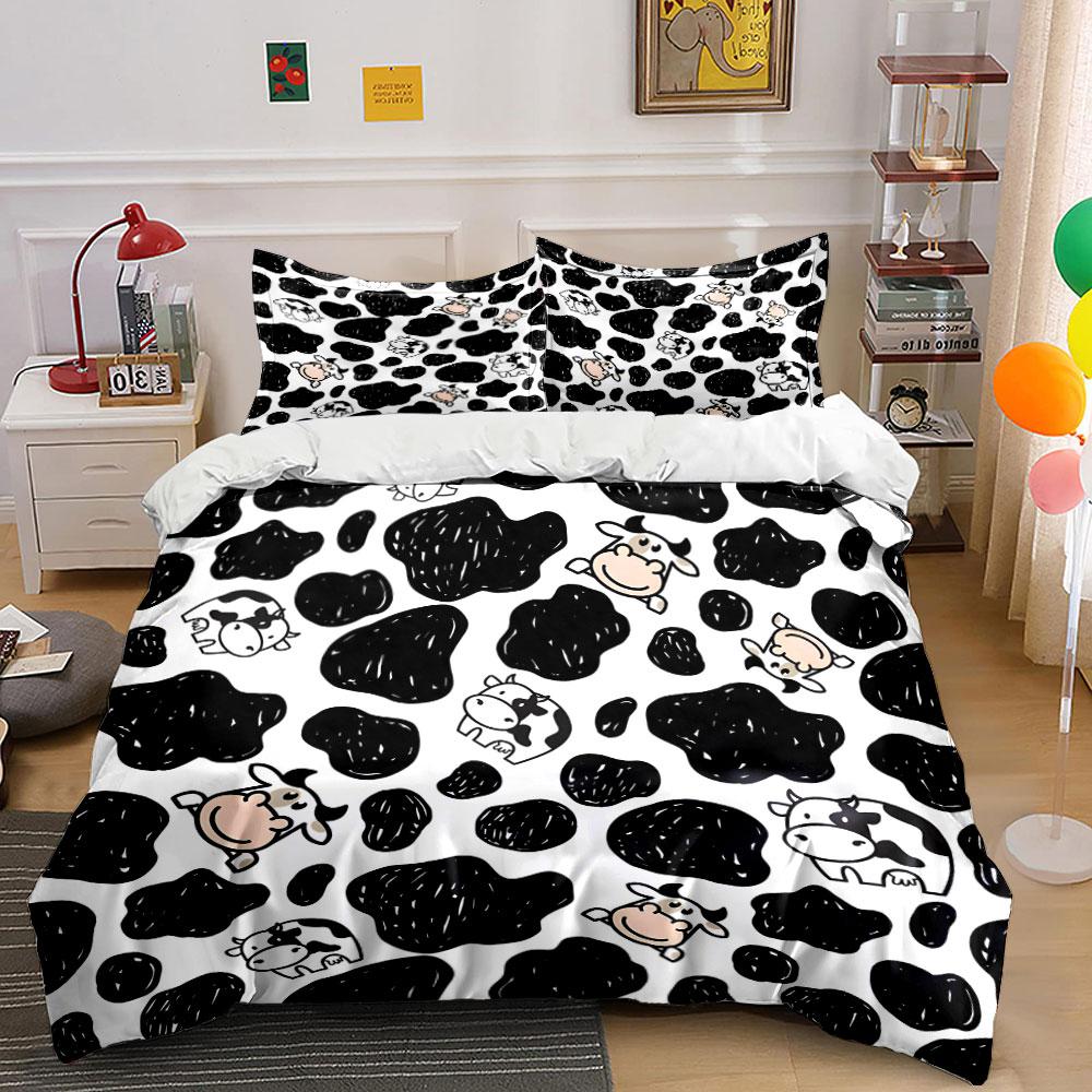 Cartoon Cow Print Pattern Bedding Duvet Cover Set (1*Duvet Cover 2*Pillowcases, Without Duvet Insert)