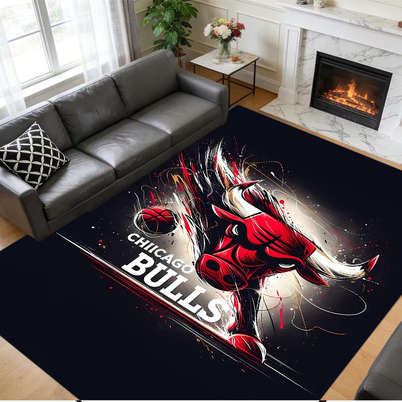 Anti‑Slip Crystal Velvet Floor Rug, Chicago Bulls Design Carpet for Indoor Living Bedroom Home Decoration