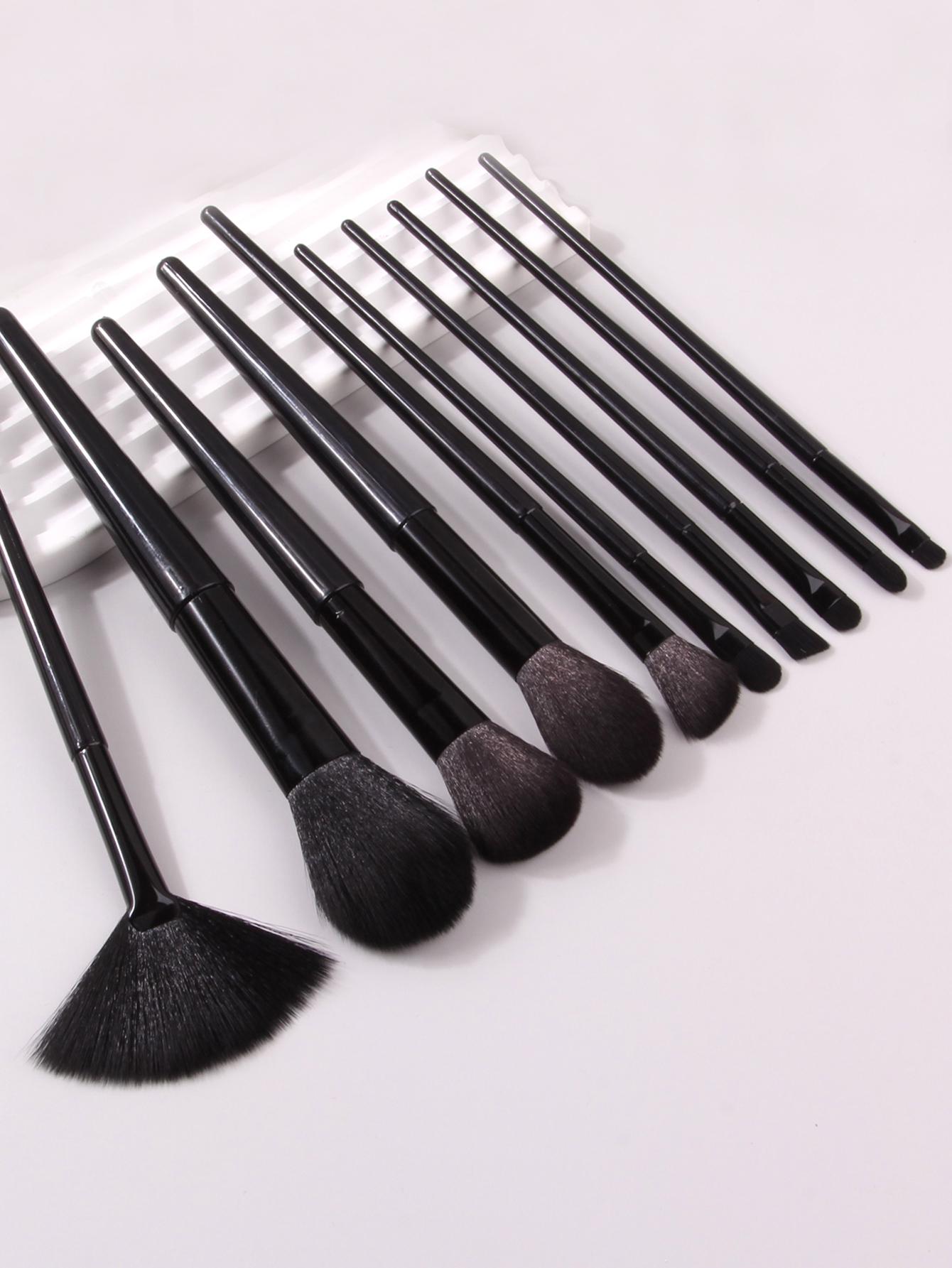 

High-quality 10-piece soft bristle black makeup brush set, foundation/blush/eyeshadow brushes, daily beauty tools for beginners чёрный