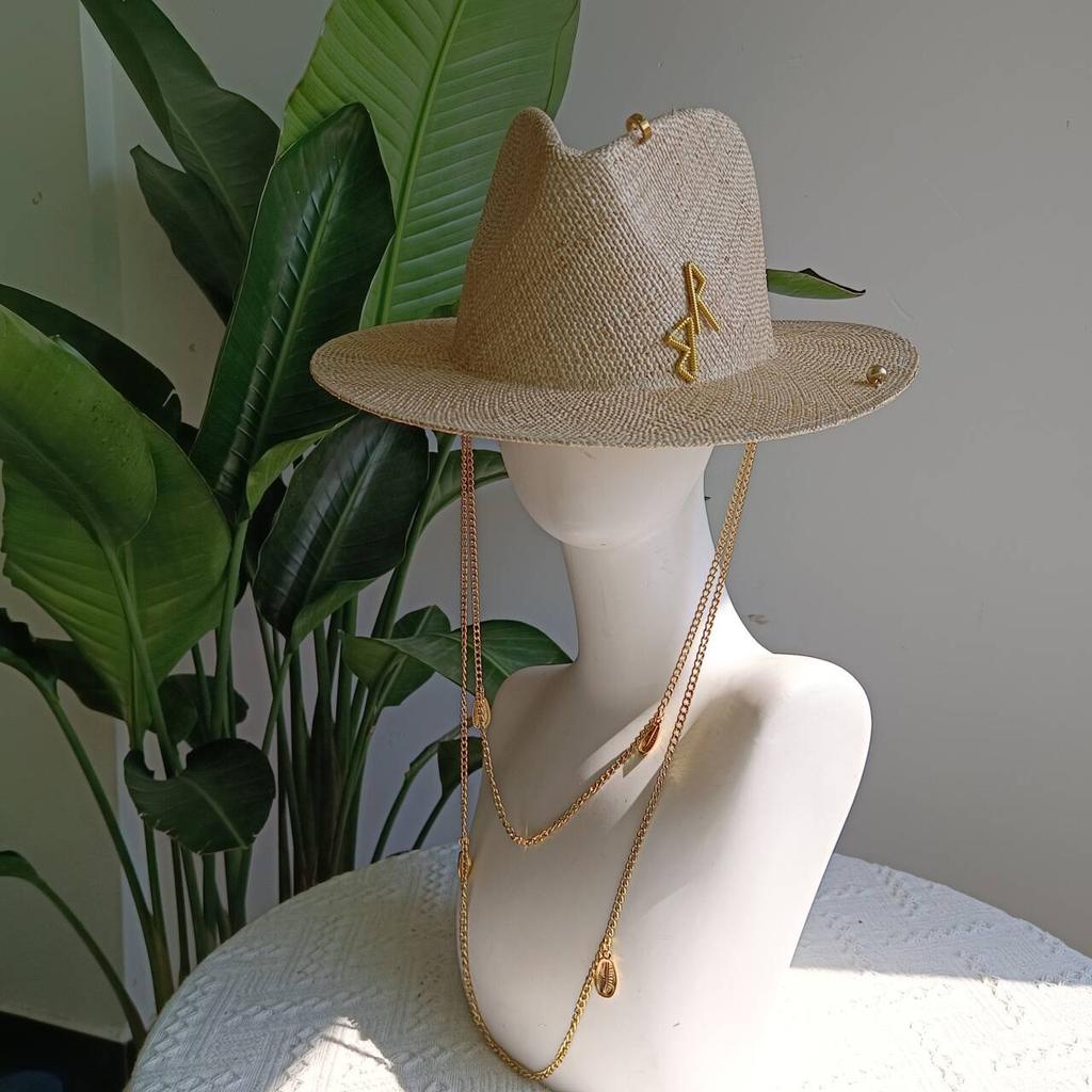 Kedja sommar halmhatt dam utomhus semester solskydd strand solhatt Panama halmhatt chapeau homme