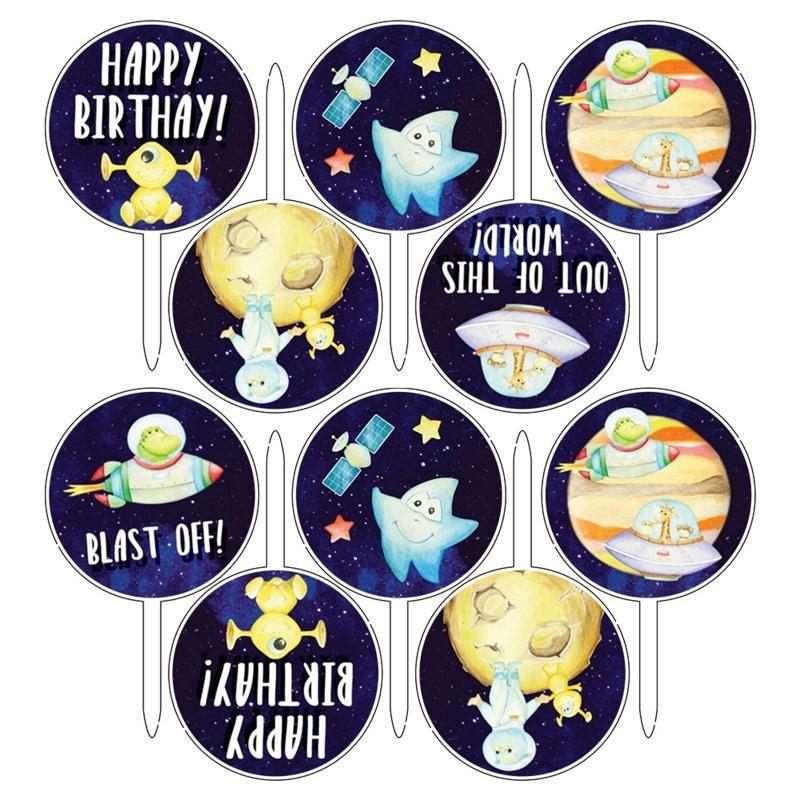 10pcs Happy Birthday Cake Acrylic Astronaut Cake Picks Cupcake Wedding Birthday Party Supplies