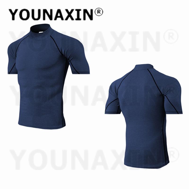 Europe Size Running Men's High-necked Sports Clothes Short Sleeves T-shirts Fitness Yoga Training Quick-drying Cycling Tights Top XS S M L XL 2XL