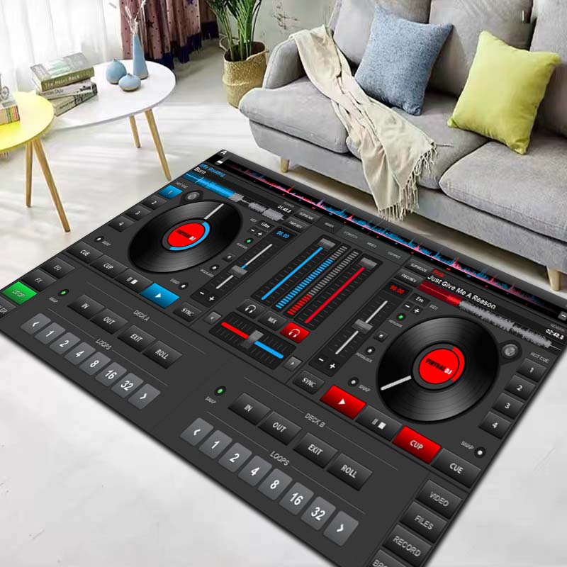 Dj Music Record Screen Console Theme Printing Large Carpet Sofa Living Room Bedroom Decoration Kitchen Bathroom Anti Slip Carpet