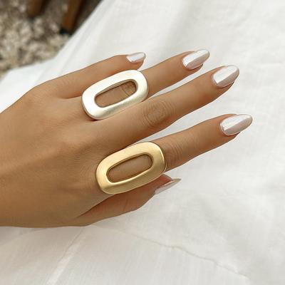 Anéis ovais geométricos exagerados e grandes ocos para mulheres, anéis criativos ajustáveis foscos para dedos, joias de declaração de moda para meninas