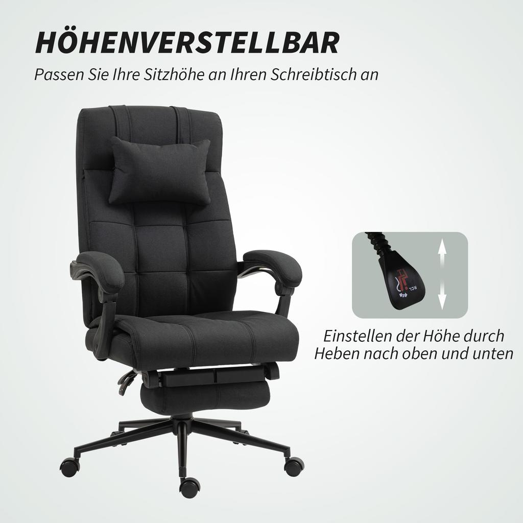 Office Chair with Footrest, Desk Chair, Swivel Chair with Headrest, Black