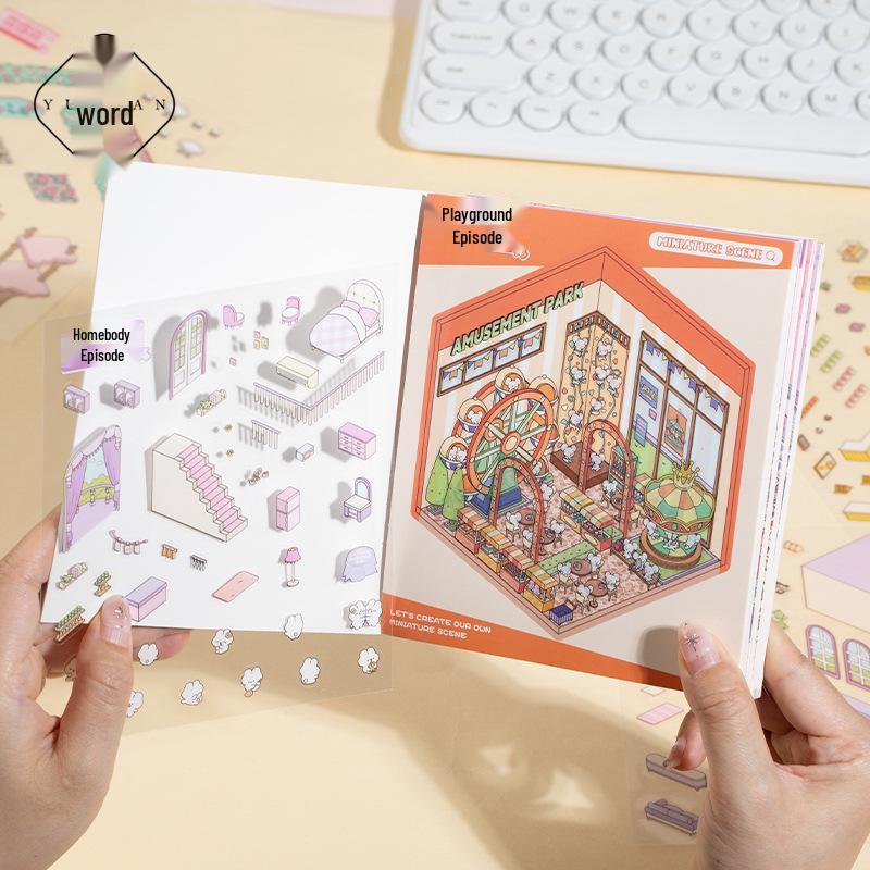 Yuxianpet Miniature Landscape Sticker Book: 3D Stereo House & Journal Toy