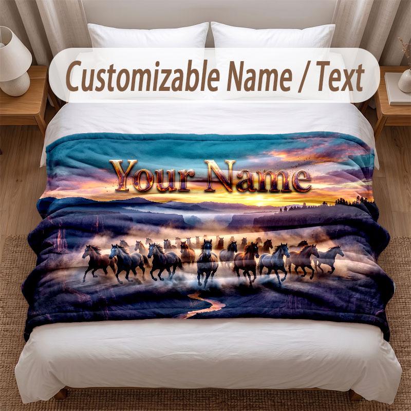 Coperta Morbida a Tema Cavallo Personalizzata con Nome Testo Stampato Coperta Calda Decorazione Divano Casa Camera da Letto