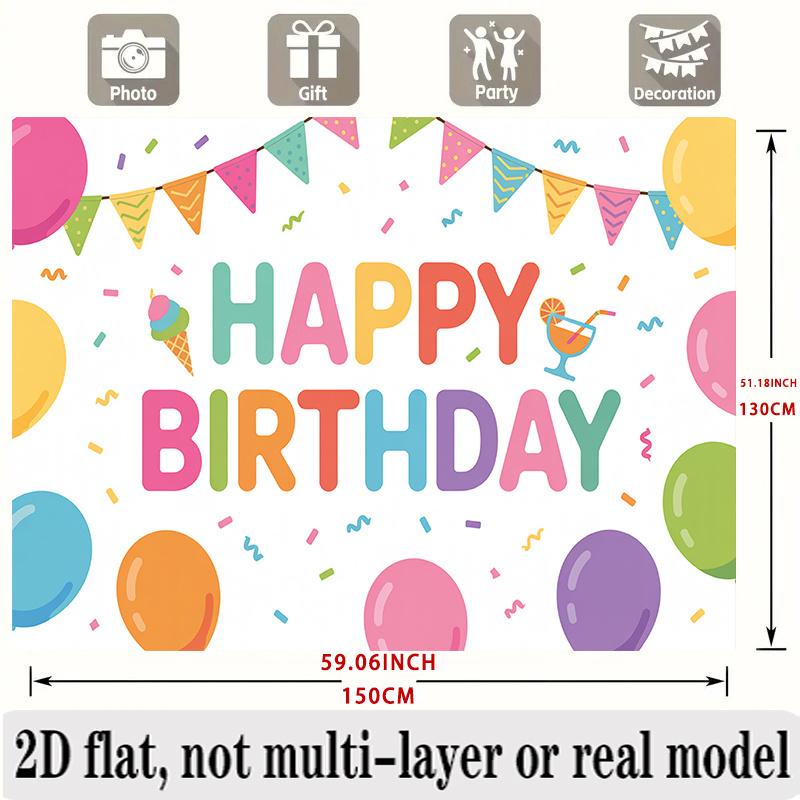 Colorful Birthday Party Banner, Polyester Photo Backdrop Wall Decor