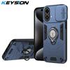 KEYSION Shockproof Armor Case for ZTE Blade A35E Slide Camera Lens Protection Ring Stand Phone Back Cover for ZTE Blade A35E 4G