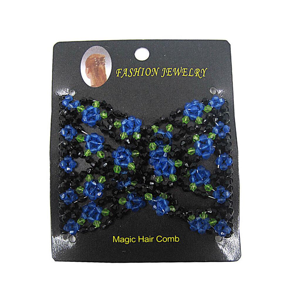 Womens Magic Slide Hair Elastic Double Beads Easy Stretchy Hair Comb Clips Pins
