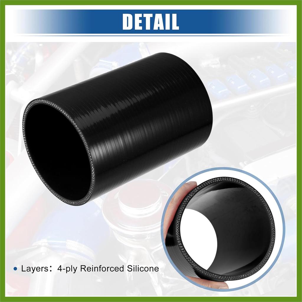 3.75" ID 6" Length 4-Ply Reinforced High Temp Straight Coupler Silicone Reducer Hose Black for Car Intercooler Intake Piping Vehicle Components