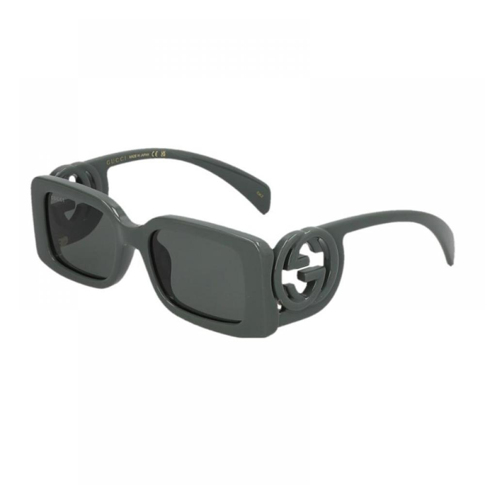 

GUCCI Fashion-forward Statement Plate Frame Rectangular Sunglasses Women s Grey Green F