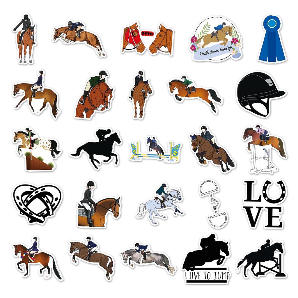 50 Waterproof Cool Sports Cartoon Horse Equestrian Stickers for Phone & Water Bottle Decoration