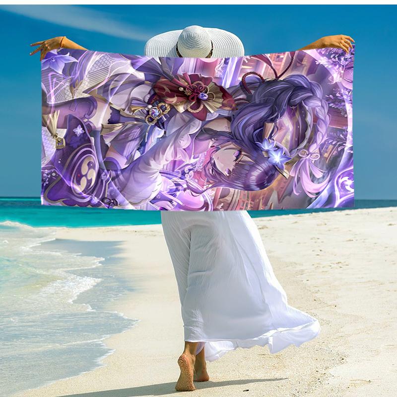 1pc Genshin Impact Beelzebul2 Beach Towel, Comfortable and Thick, and Swimming/Bath/Picnic/Camping Towel, Suitable for Seaside Beaches