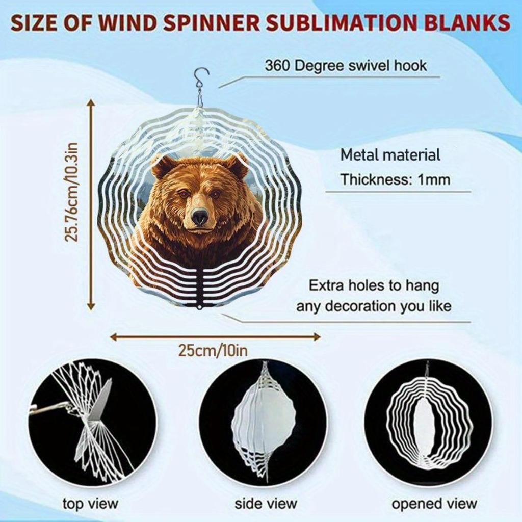 Metal Wind Chime with Rotating Brown Bear Design Outdoor Garden Decor Soothing Wind Powered Sound No Batteries Needed Handcrafted Gift