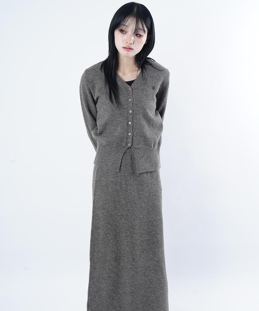 STARRYEYED V-Neck Cardigan Knit Skirt Set (Charcoal)