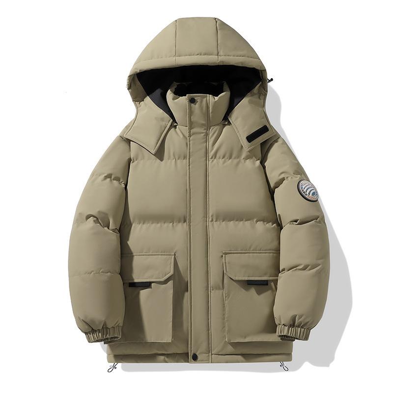 Men's Solid Color Detachable Hooded Thickened Jacket Regular Casual Long-Sleeved Warm Lining Autum and Winter Jacket