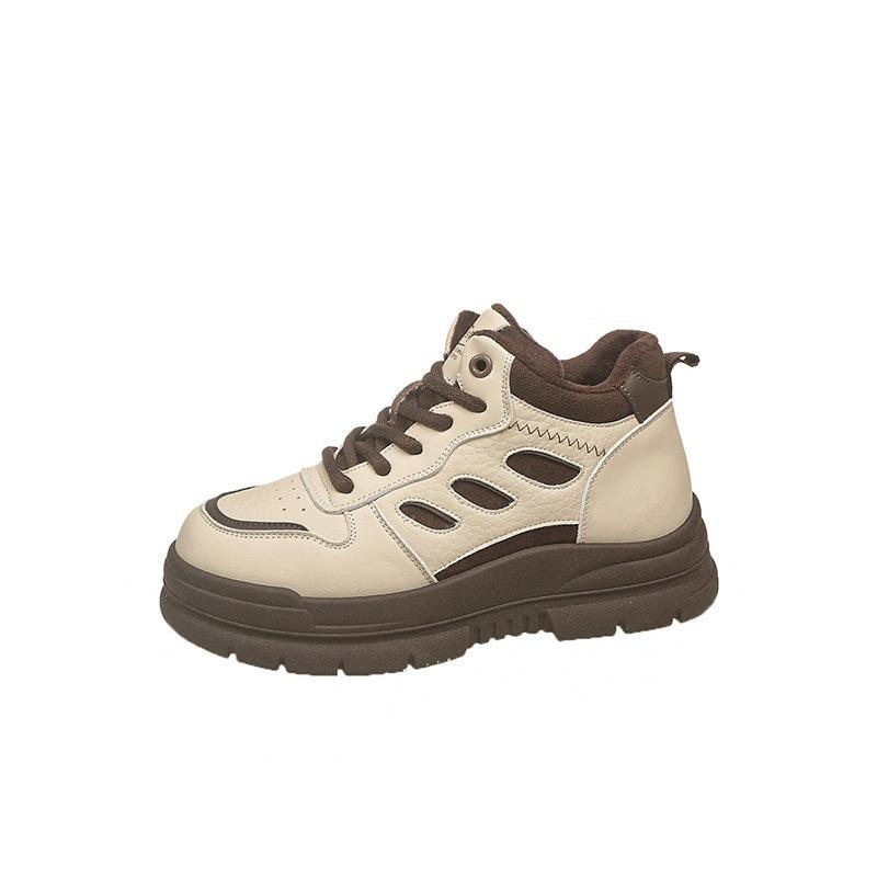 Leather high-top shoes women's shoes velvet warm cotton shoes new autumn and winter platform casual sports shoes board shoes