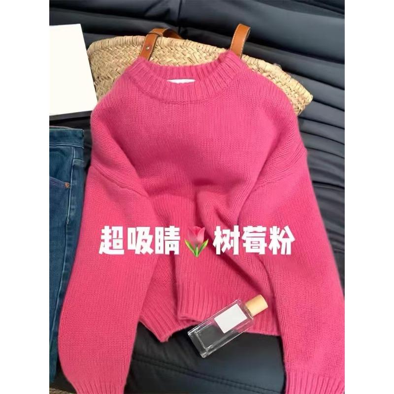 

Поп Пуюань малиновый порошок белый свитер с круглым вырезом Jue Zi женский осенне-зимний пуловер термотоп average size