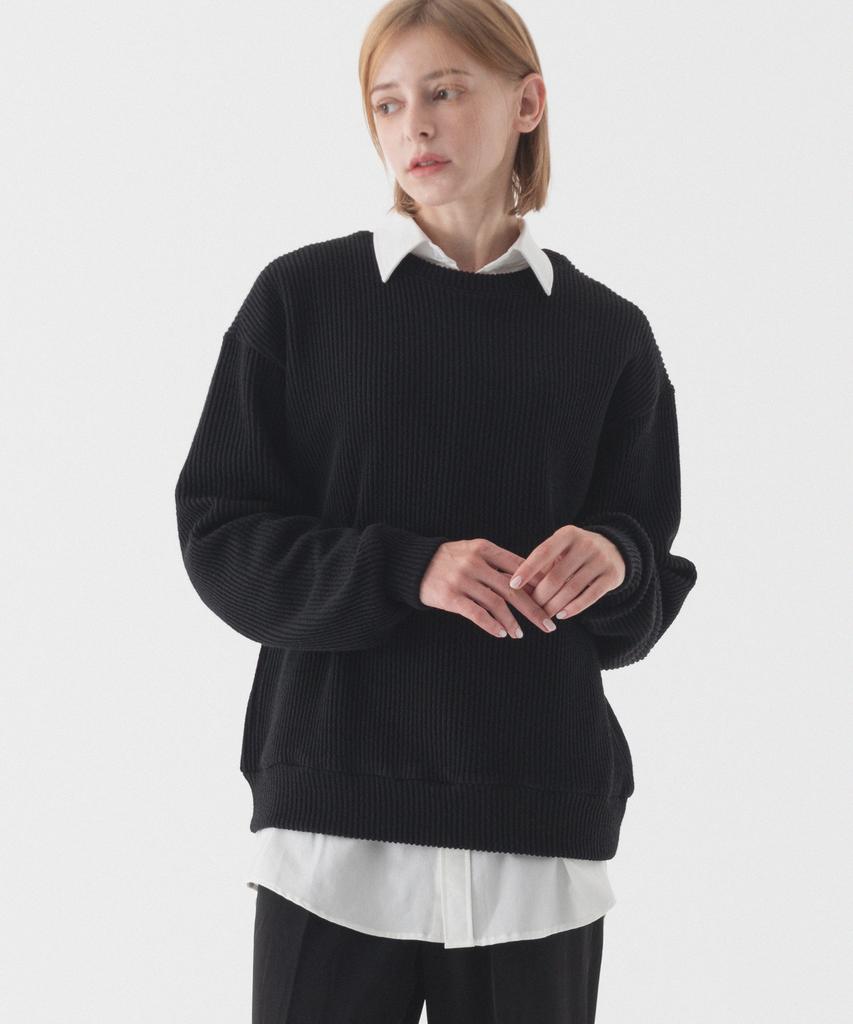 PIANER Comfortable Oversized Crew Neck Knit (Black)
