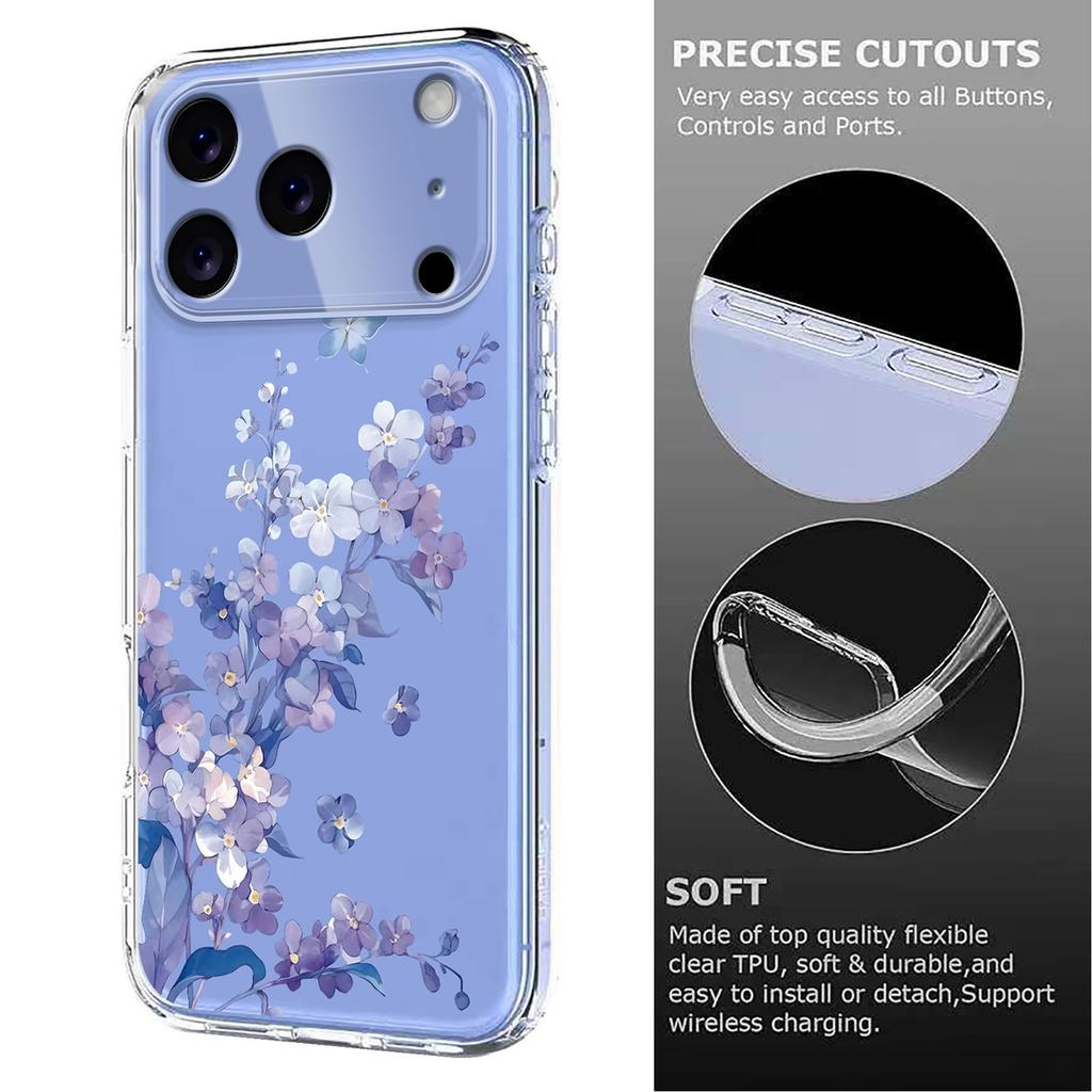 For iPhone 17 Pro Max Case Butterfly Floral Pattern Printing TPU Phone Back Cover