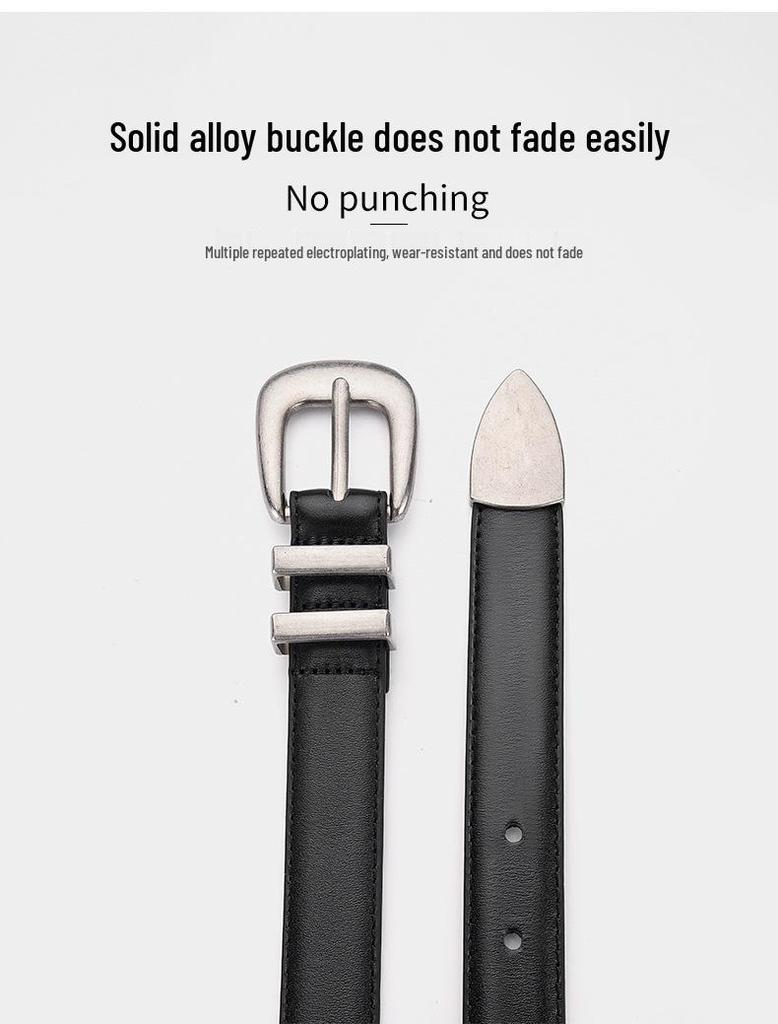 Ceinture pour femme en cuir véritable avec boucle fer à cheval, polyvalente, amincissante et tendance style coréen pour jeans, cuir de vache noir.