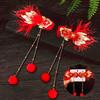 1 Pair Pearl Hanfu Red Hair Clips Chinese Style Bow Tassel Hairpin New Year Headwear  New Year Gifts