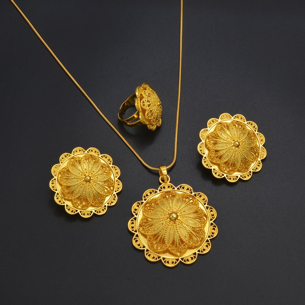 Anniyo Ethiopian Jewelry sets Necklace Earrings Ring Eritrean African Traditional Cultural Ornaments Ethnic Bridal #314106B