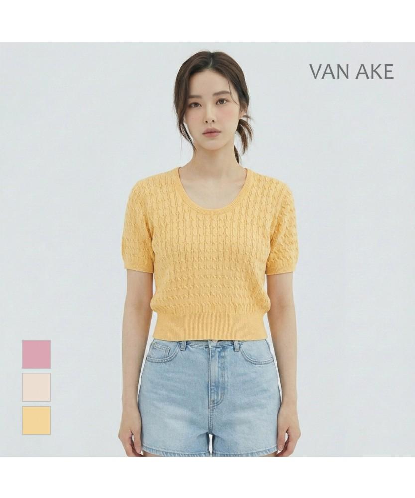 VANAKE Cable Knit Short Sleeve Knit_Vb35Ktm302Z