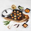 Non Stick Appam Pan With 12 Cavity And Lid For Crispy Snacks Cooking | Heat Resistant Handles | Sleek Black Gold Design