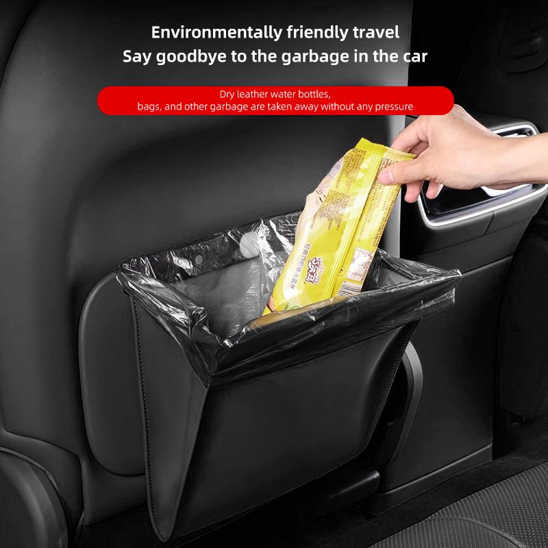 Seat Back Storage Bag Magnetic Open PU Leather Garbage Trash Bin Pocket Organizer Car Accessories Key For Tesla Model 3 Y X Coil