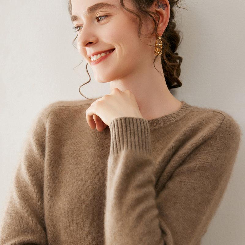 Women's Cashmere Sweater - 2025 Autumn/Winter, Round Neck, Thick, Solid Color, Loose Fit, Slimming Base Layer.