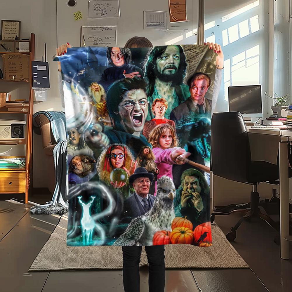 1Pc Magic School Story Print Flannel Blanket, High quality Comfortable for All Seasons, Home Decor, Warmth and Comfort, Perfect for Gifts