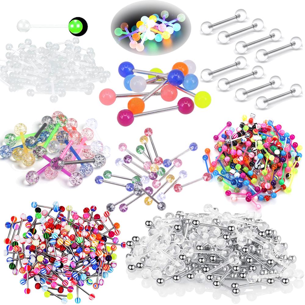 10PCS Random Colors Bioflex Nipple Barbell 16mm Acrylic Ball Tongue Rings Nipple Ring Retainer 14G Flexible Tongue Piercing Bar