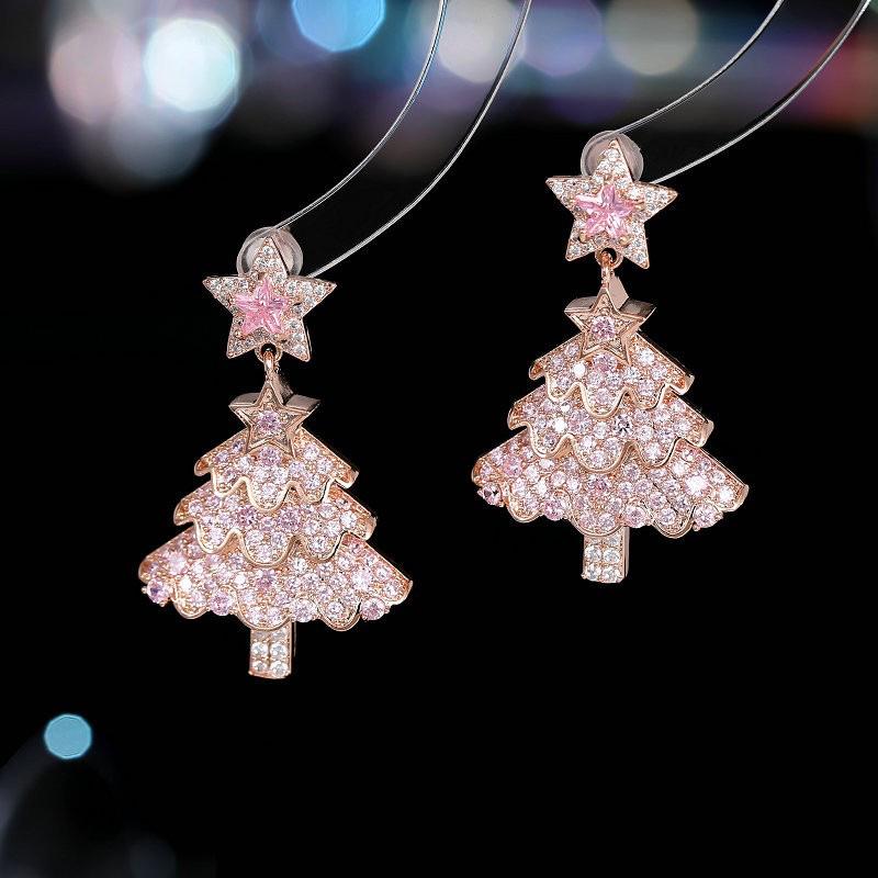 Diamantstern Silbernadel Weihnachtsbaum Ohrringe: Eleganter High-End Nischenschmuck für Frauen
