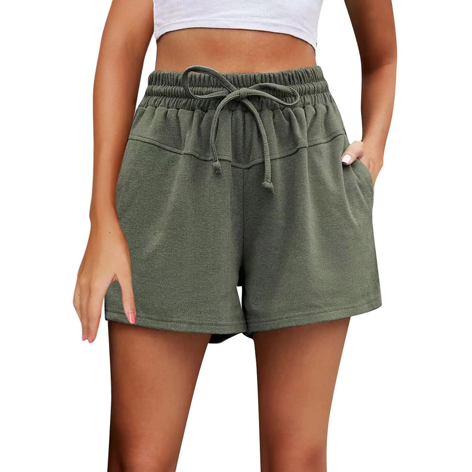 Women s Elastic Waist Color Casual Pocket Shorts High Waist Slim Fit Sports Women s Pants L
