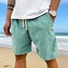 Men Shorts Elastic Waist Adjustable Leg Summer Corduroy Drawstring Wide Shorts with Pockets Loose Fit Casual