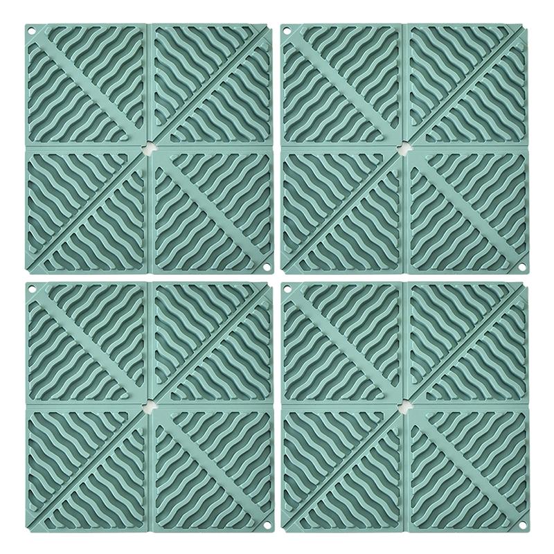 

4Pcs Silicone Pot Holders, Trivets For Dishes, Silicone Mat Foldable Pads For Kitchen Non-Slip Pots Cup Coasters зелений