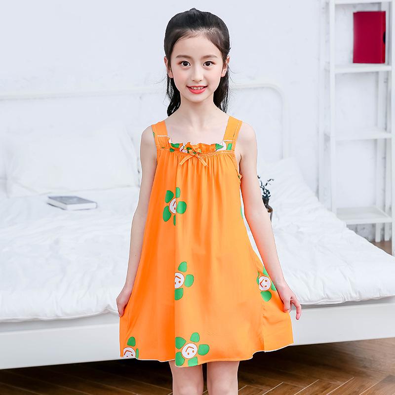 Summer Girls' Sleeveless Cotton Gauze Nightgown Pajamas