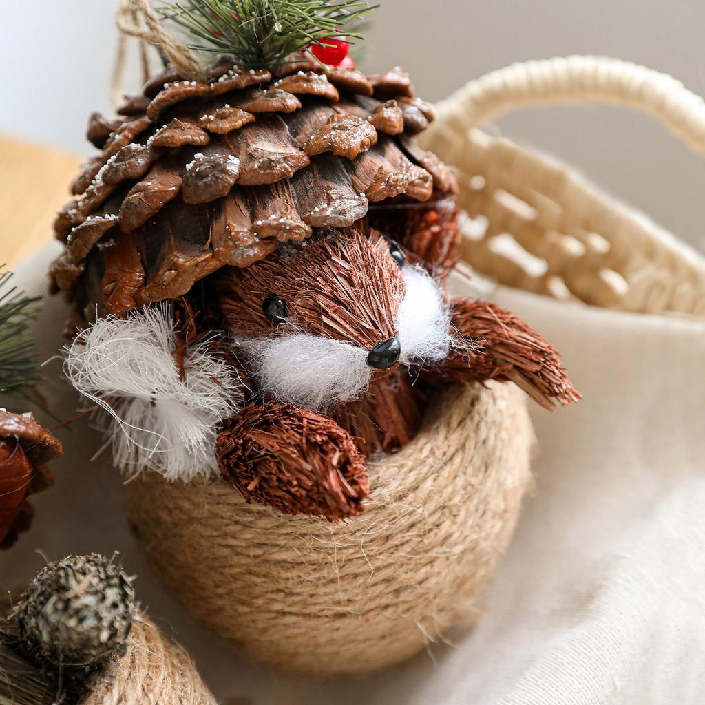 Holzhut, Eichhörnchen, Hanfseil, Sisal-Tischschmuck, Handgewebter Stroh-Weihnachtsbaum