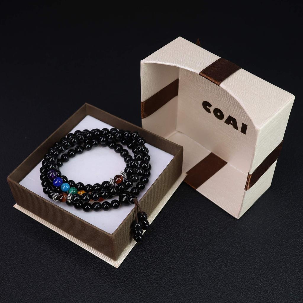 108 Beads Obsidian Chakra Bracelet Quadruple Mala Beads [Coai]