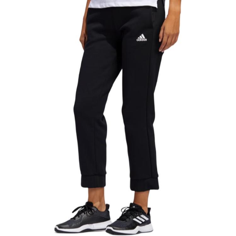 Adidas Solid Color Versatile Comfortable Soft Mid-Rise Nine-Point Knit Sports Pants Women Bottoms Black FN6342