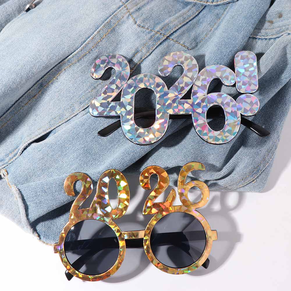 Shiny 2026 Happy New Year Glasses Cute New Year Decorative Sunglasses New Year Dress Up