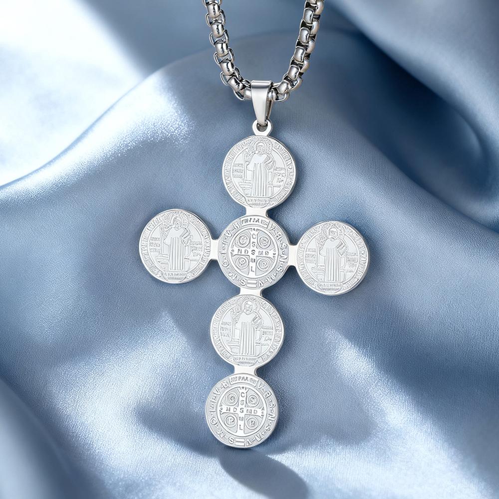 Dawapara Saint Benedict Cross Necklace Christian Catholic Symbol Protection Talisman Stainless Steel Jewelry