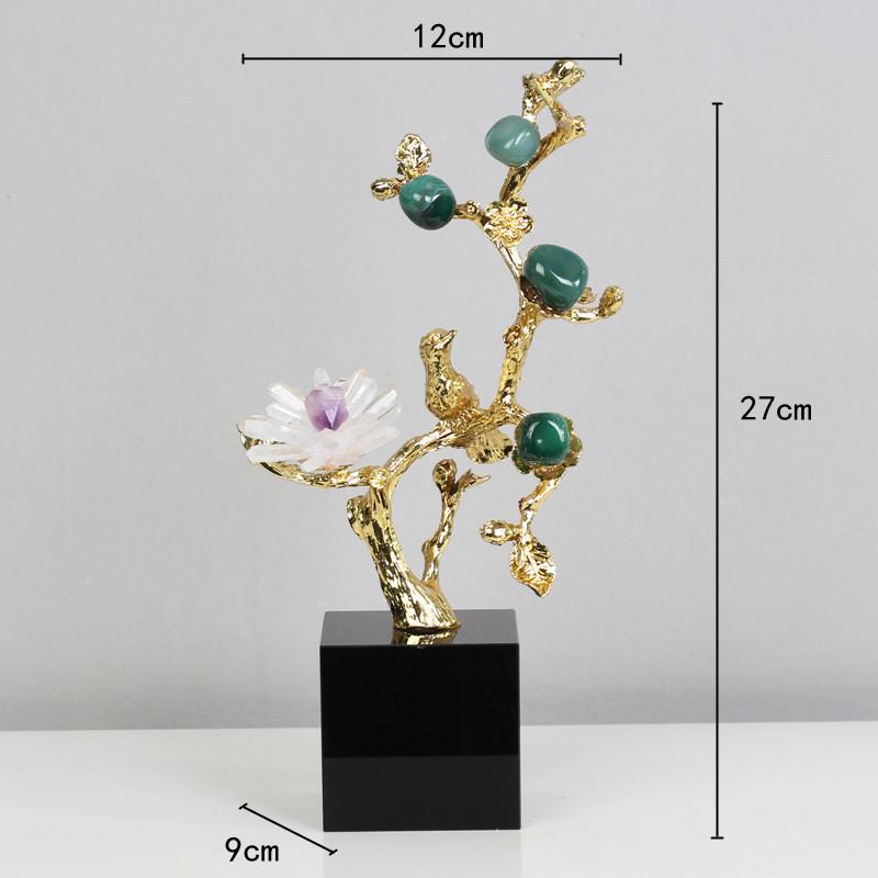 Metal Handicraft Golden Tree Crystal Flower Brass Amethyst Decoration Golden Bird Metal Decorative Figurines Home Decoration