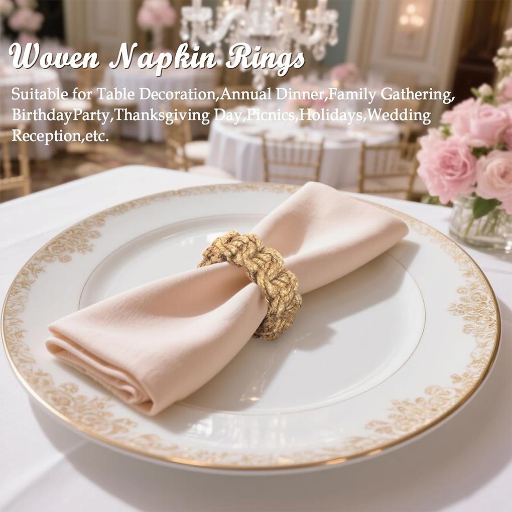 Bohemian Decoration - 6pcs Hemp Rope Napkin Napkin Clasps, to Clean, Suitable Parties, Weddings, and Festivals