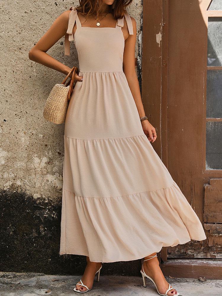 Summer Women's Solid Backless Spaghetti Strap Long Dress