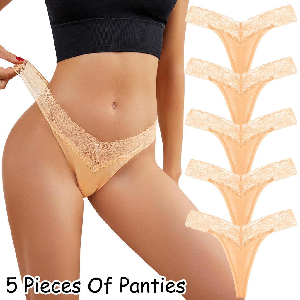 5-Piece Plus Size Women's Lace Low-Rise Thong Set